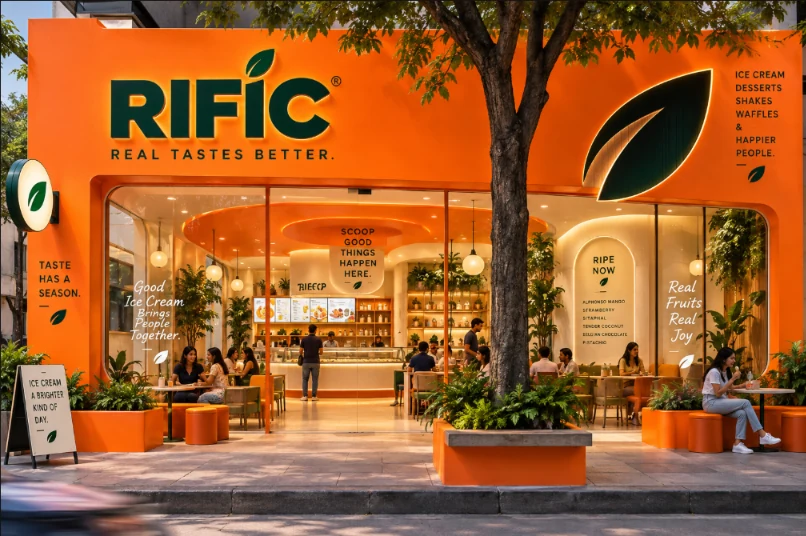RIFIC 15 ft storefront — bold orange exterior with deep green branding